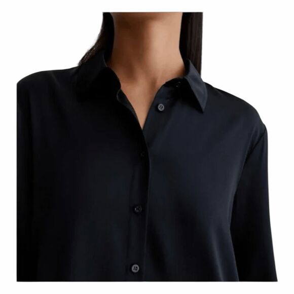 AG Jeans Shiela Classic Button Up Shirt Navy Blue Cupro Silk M - Picture 2 of 7